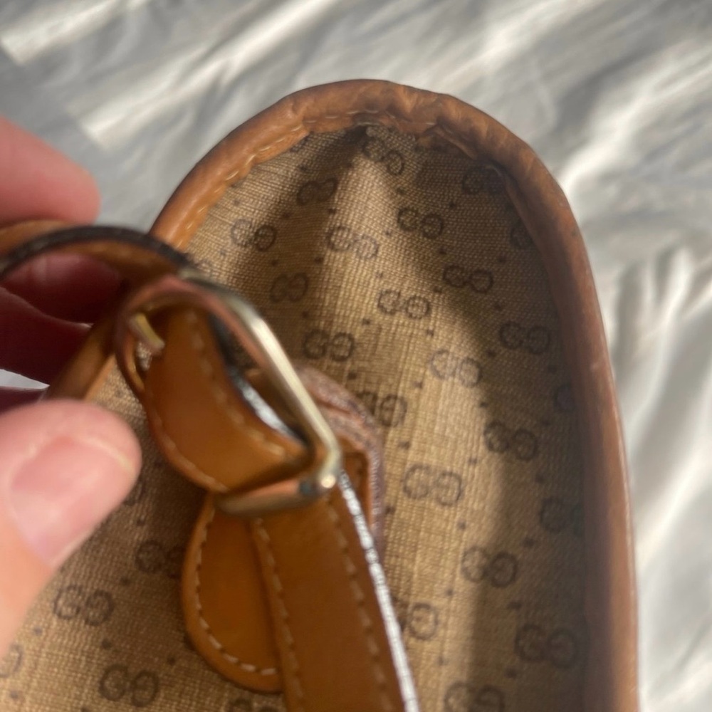Vintage Gucci GG Monogram Shoulder Bag Brown Canvas Leather Trim Authentic - Picture 12 of 14